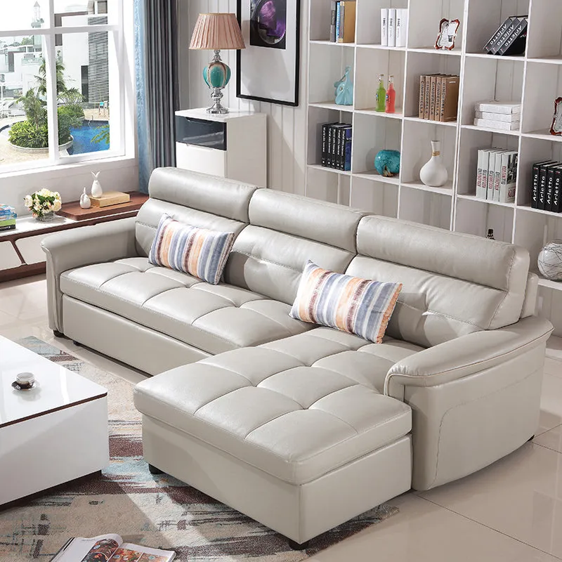 L Shaped Leather Modern Sectional Sofa BED