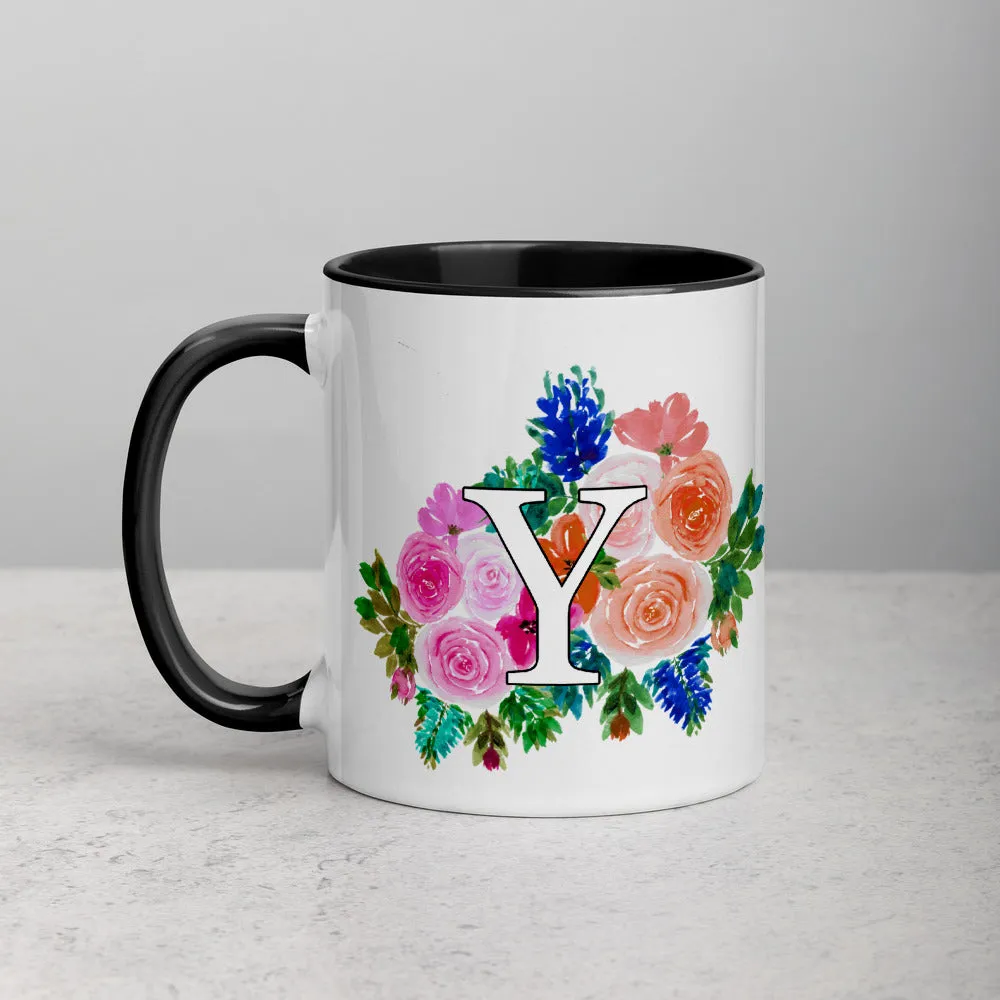 Letter Y Floral Mug