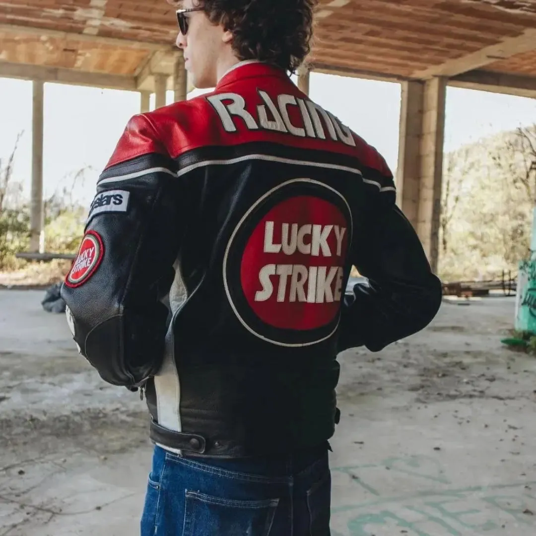 Lucky Strike Leather Jacket - Black & Red