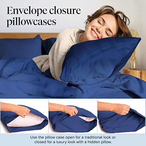 LuxClub 6 PC Sheet Set Sheets Deep Pockets 18" Eco Friendly Wrinkle Free Sheets Machine Washable Hotel Bedding Silky Soft - Navy Queen