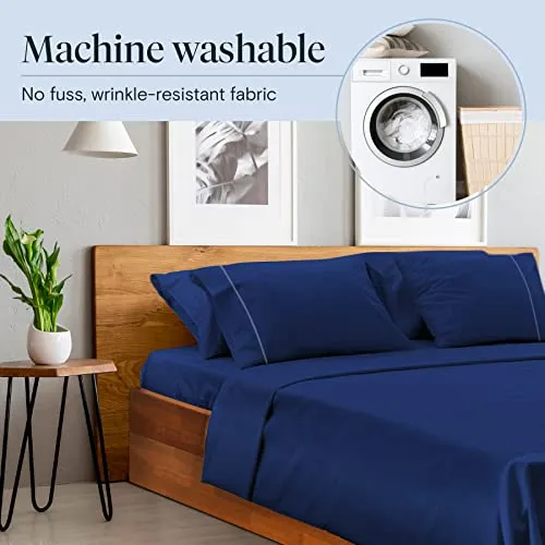 LuxClub 6 PC Sheet Set Sheets Deep Pockets 18" Eco Friendly Wrinkle Free Sheets Machine Washable Hotel Bedding Silky Soft - Navy Queen