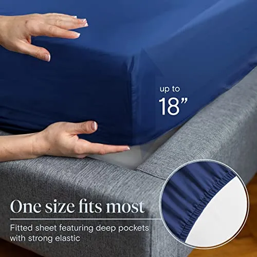 LuxClub 6 PC Sheet Set Sheets Deep Pockets 18" Eco Friendly Wrinkle Free Sheets Machine Washable Hotel Bedding Silky Soft - Navy Queen