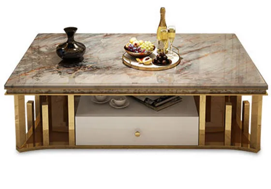 Luxury Natural Marble Stainless Steel Coffee Table