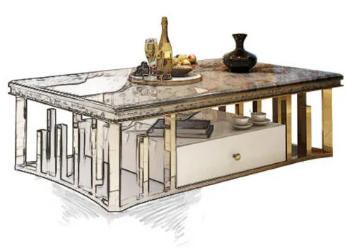 Luxury Natural Marble Stainless Steel Coffee Table