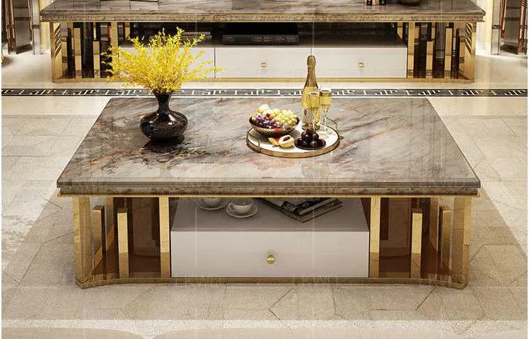 Luxury Natural Marble Stainless Steel Coffee Table
