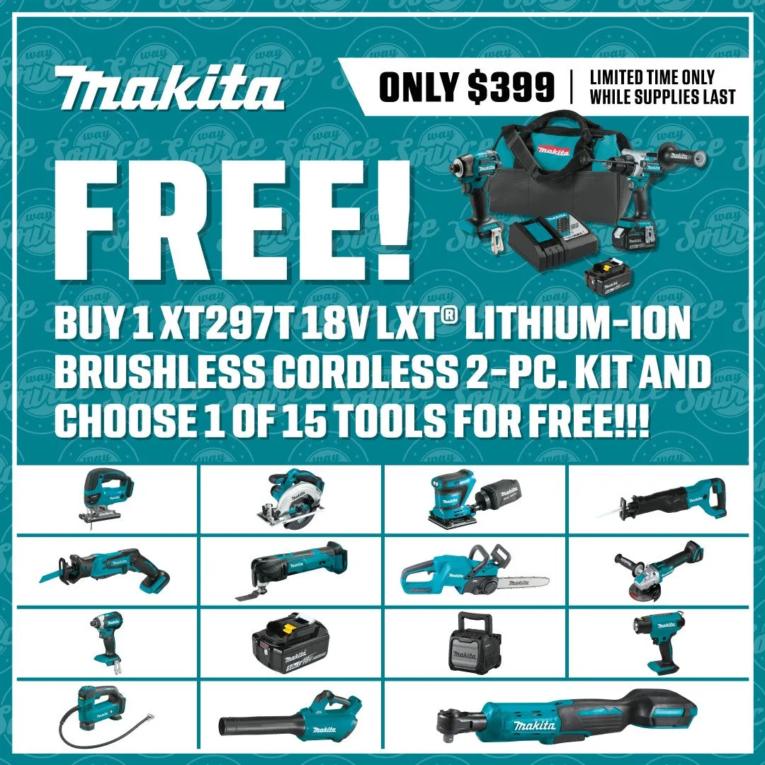 Makita XT297T 18V LXT Lithium-Ion Brushless Cordless 2Pc Combo Kit, XPH14Z, XDT20Z, bag (5.0Ah)   Free Tool