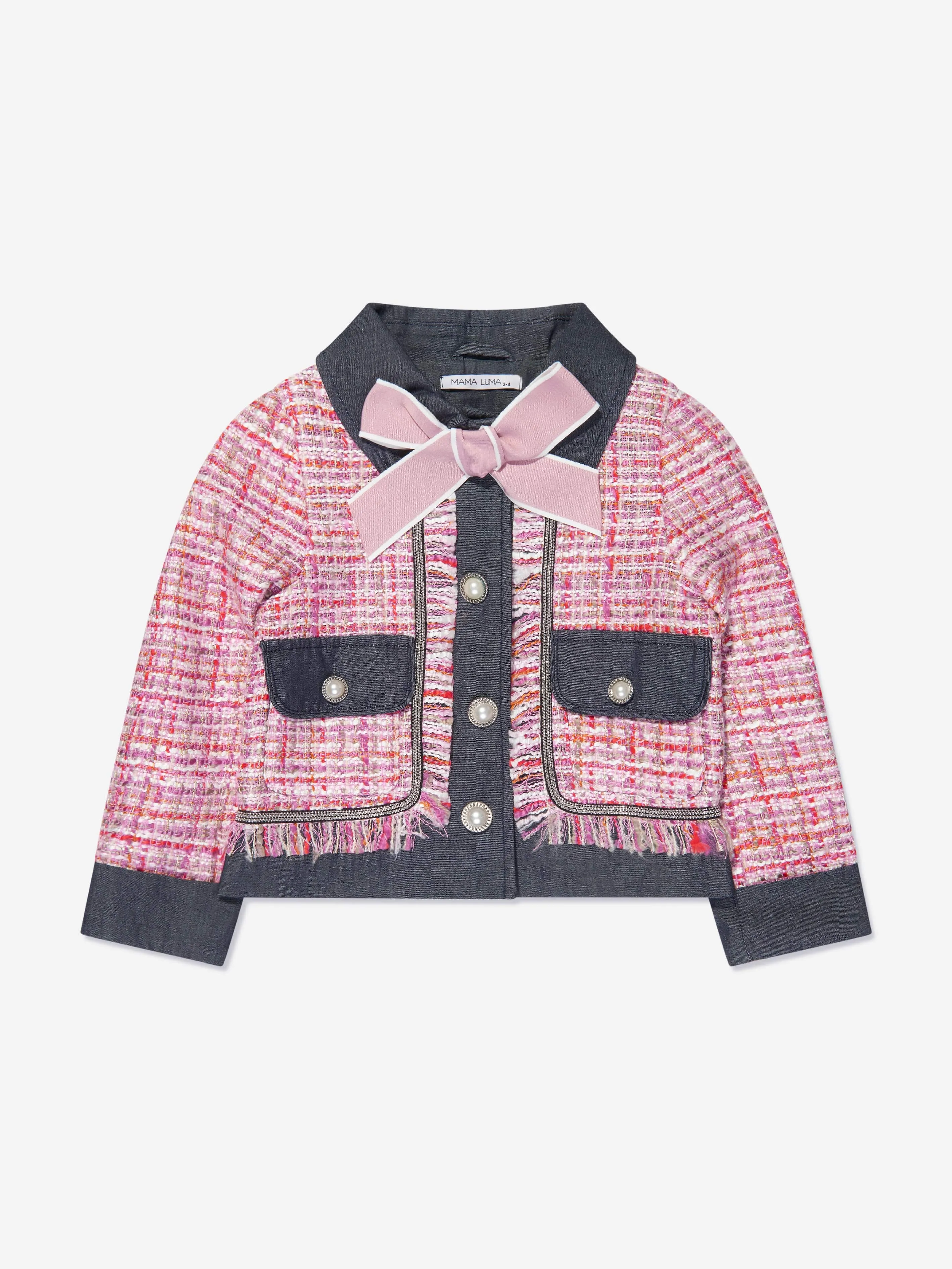 Mama Luma Girls Elegant Tweed Jacket in Pink