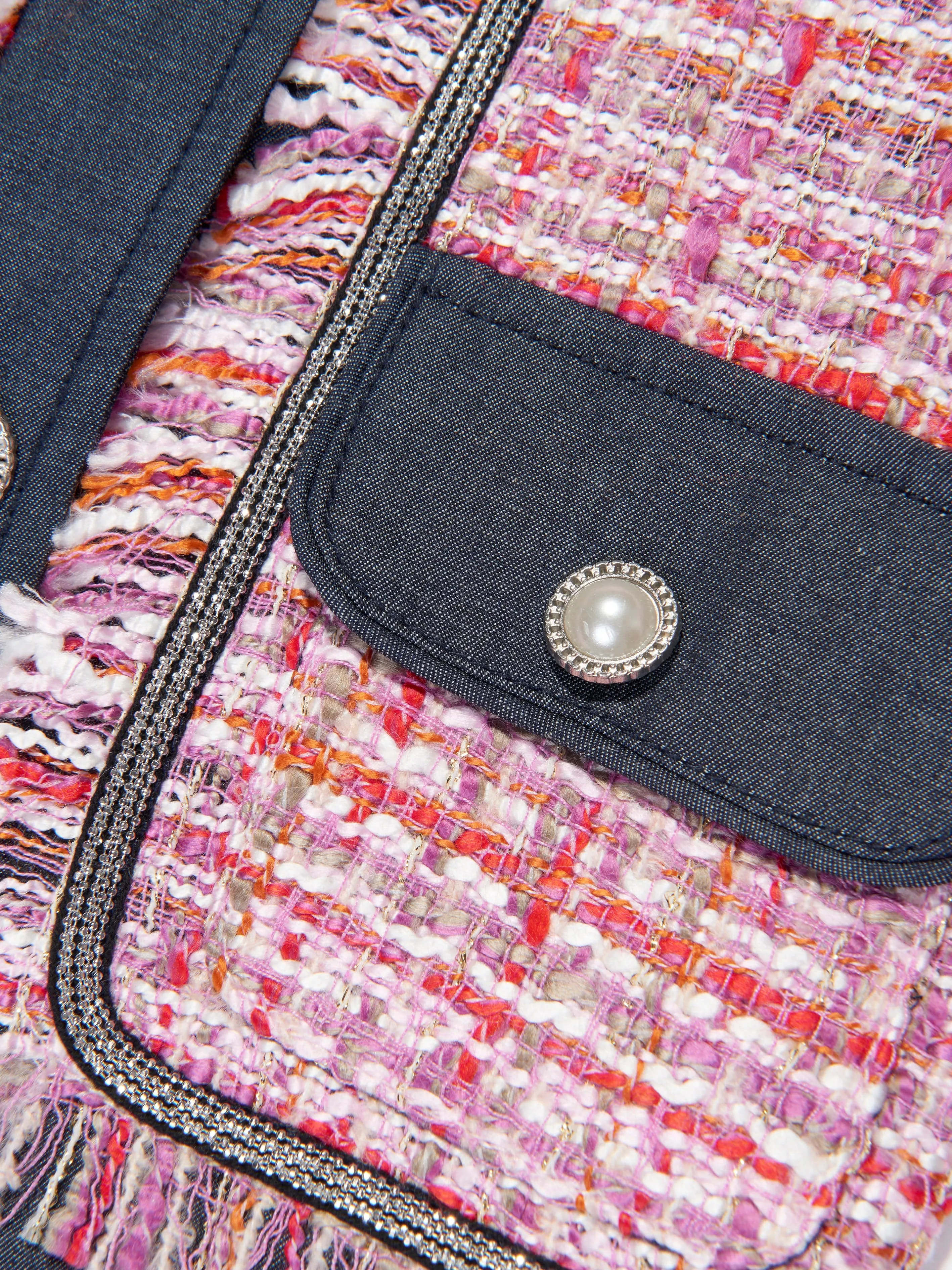 Mama Luma Girls Elegant Tweed Jacket in Pink