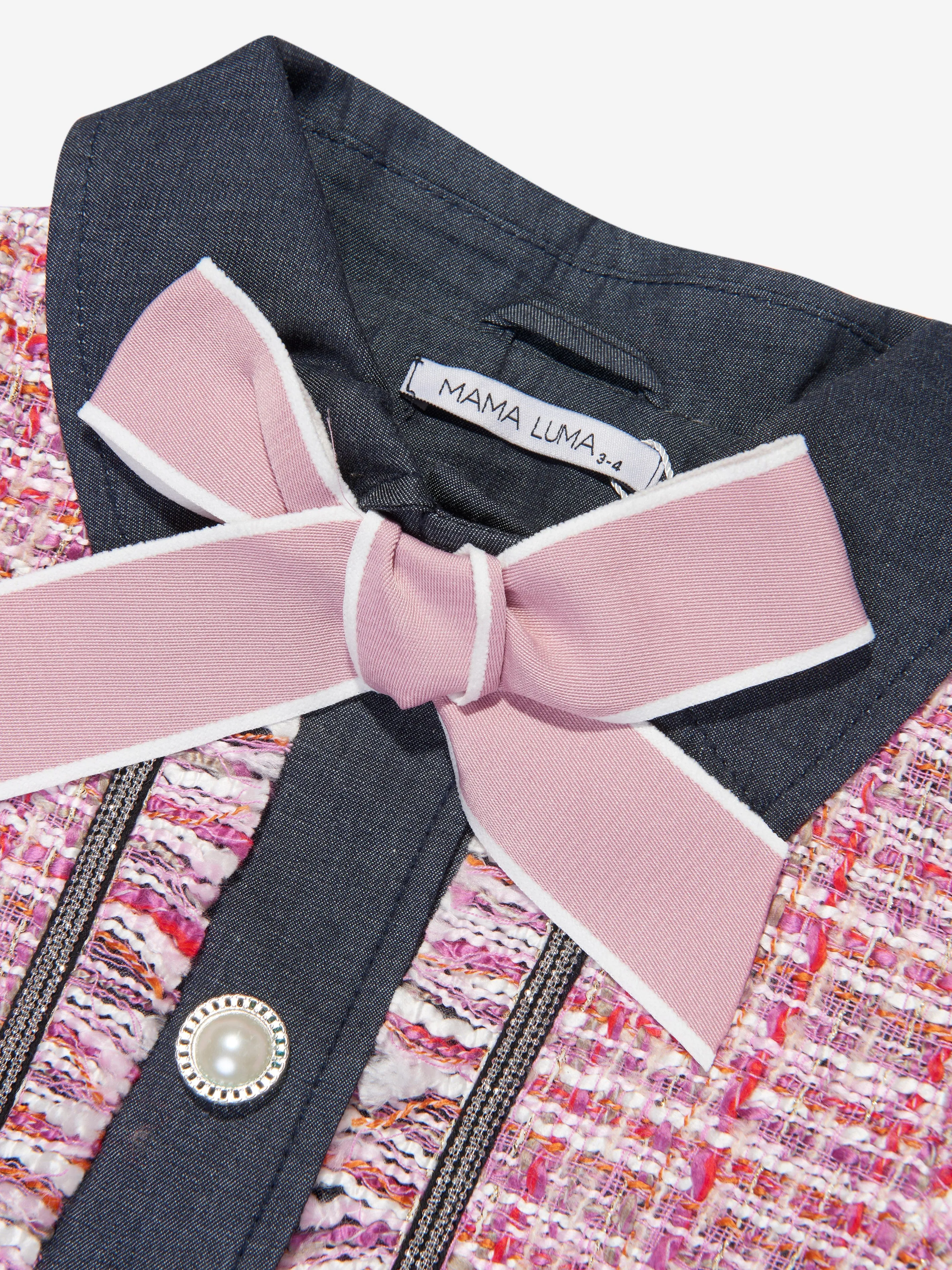 Mama Luma Girls Elegant Tweed Jacket in Pink