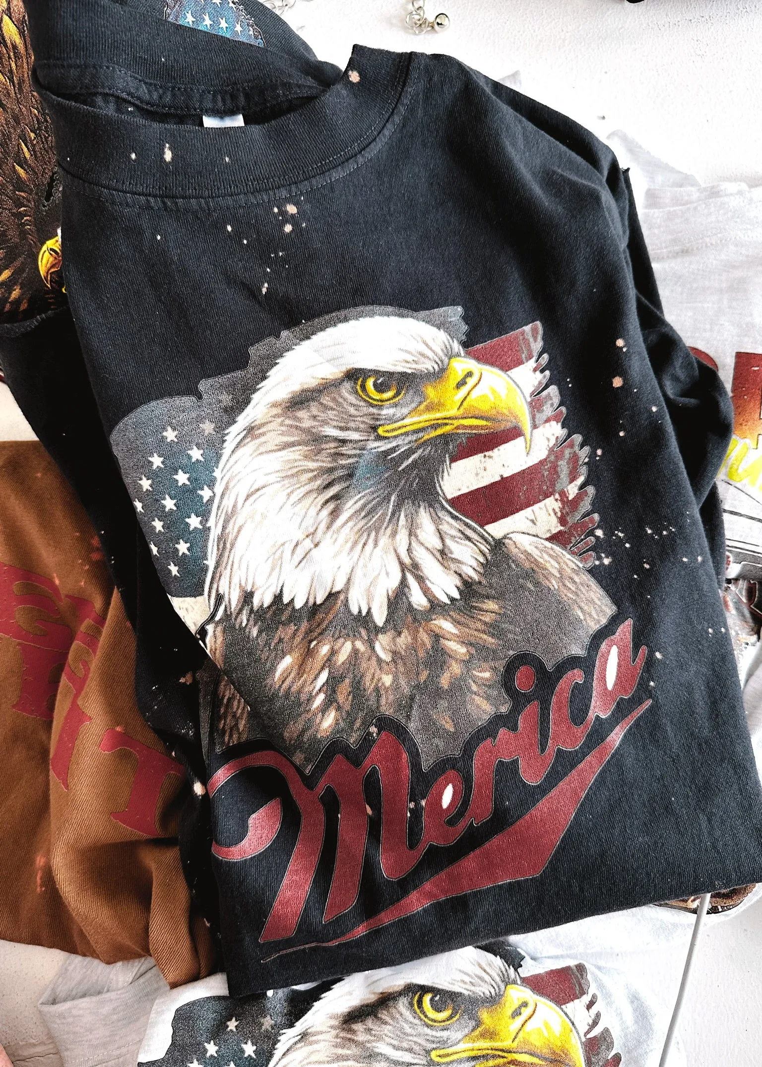 'MERICA BLEACHED OUT SIDE SLIT TEE