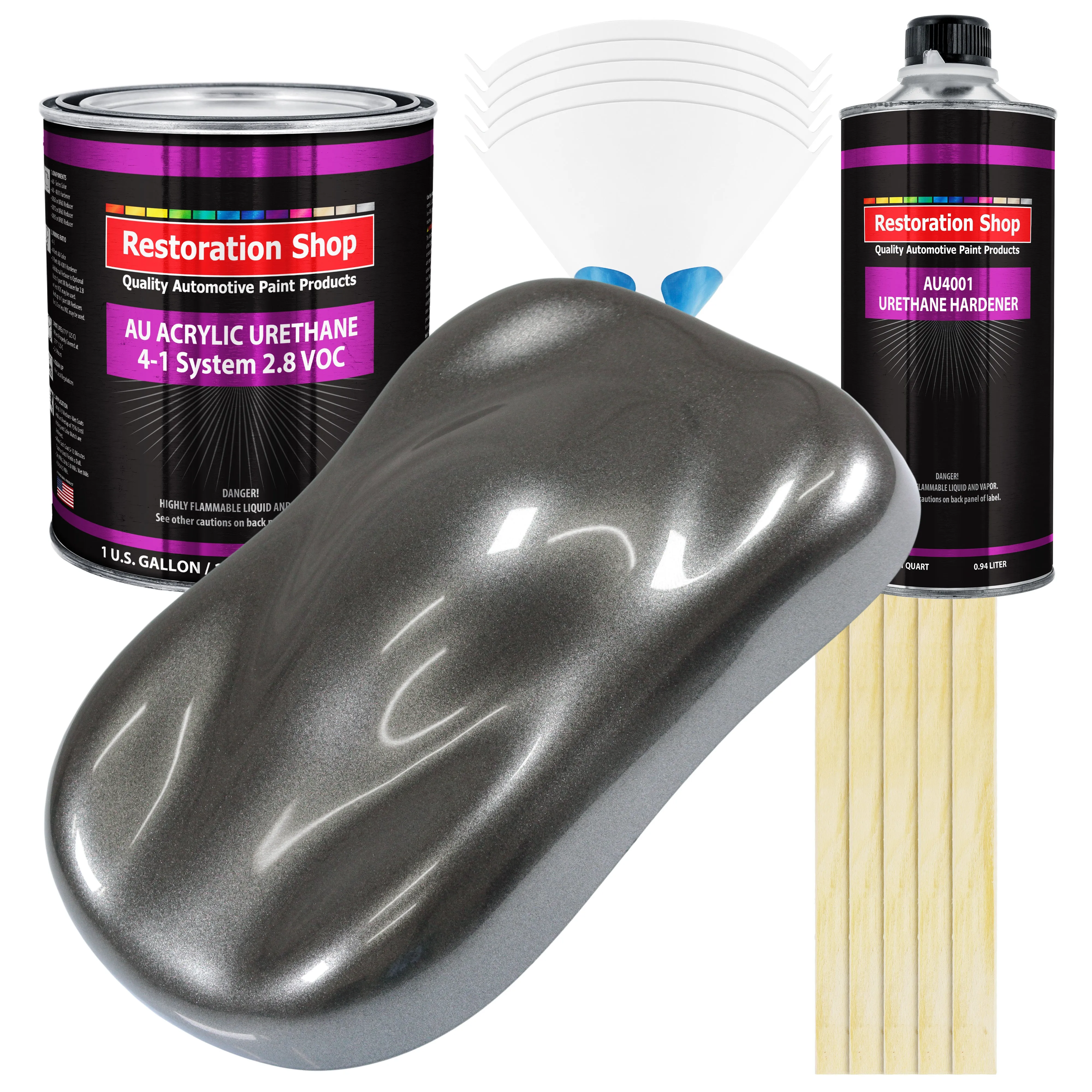 Meteor Gray Metallic Acrylic Urethane Auto Paint - Complete Gallon Paint Kit - Professional Single Stage Automotive Car Coating, 4:1 Mix Ratio 2.8 VOC