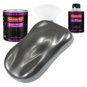 Meteor Gray Metallic Acrylic Urethane Auto Paint - Complete Quart Paint Kit - Professional Single Stage Automotive Car Coating, 4:1 Mix Ratio 2.8 VOC