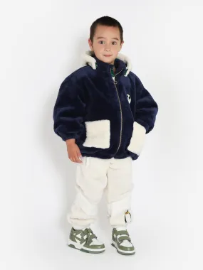 Mini Rodini Kids What's Cooking Faux Fur Jacket in Navy