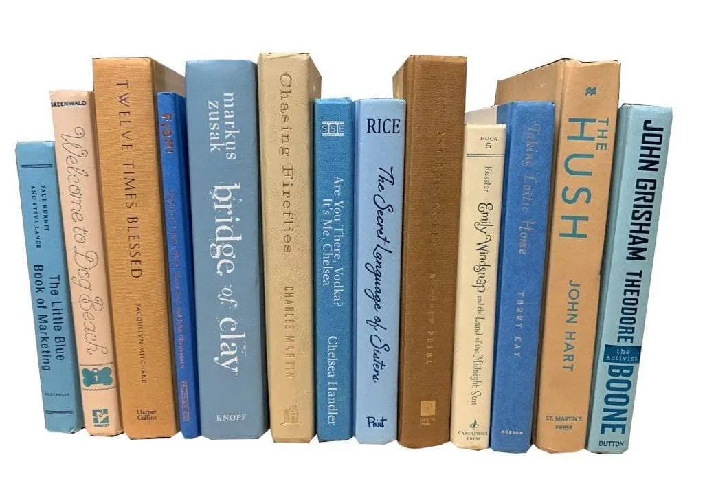 Modern Ocean Breeze Book Mix | Books by the Foot | Sand, Sky Blue, Aquamarine | Designer Decor