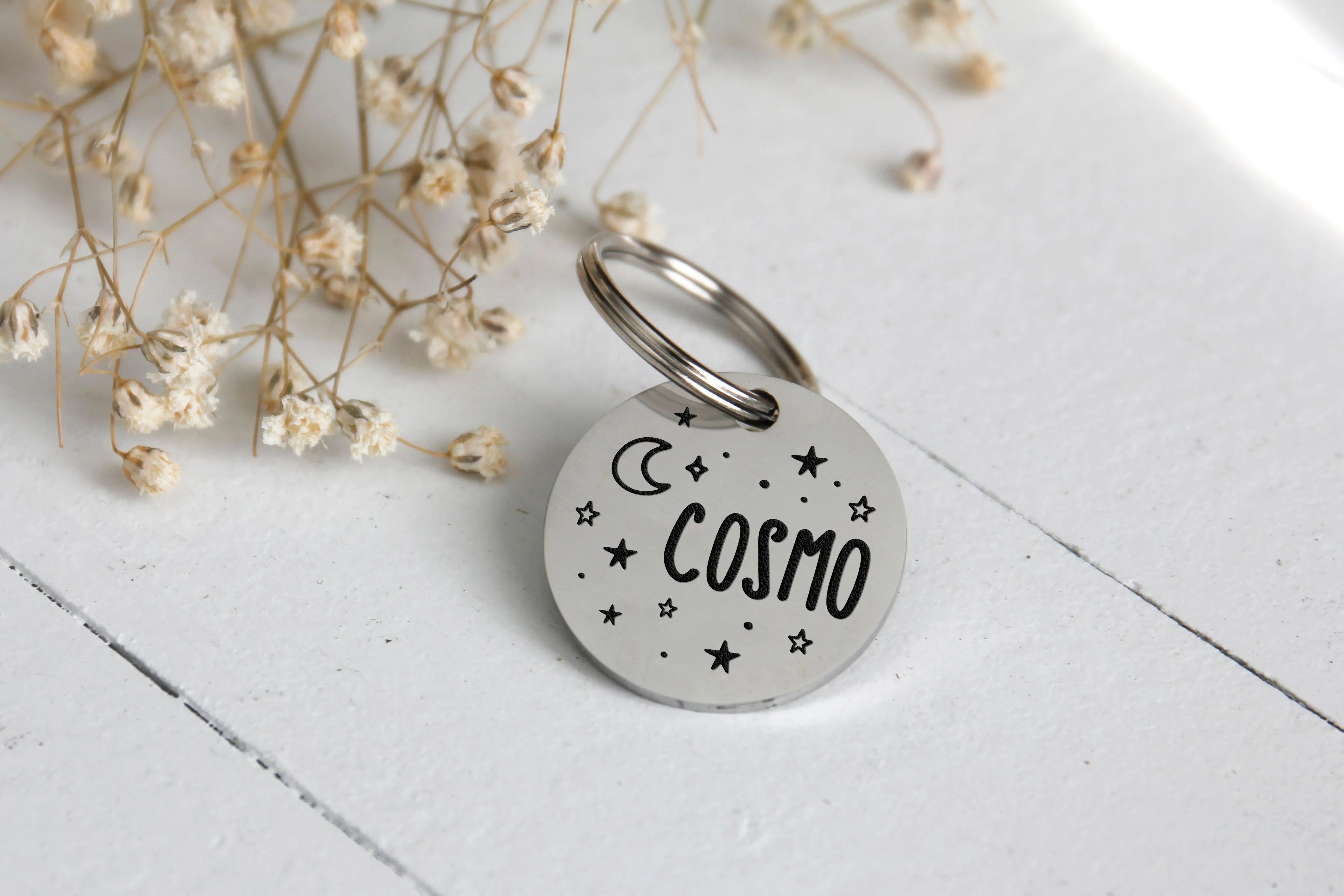 Moon and Stars Stainless Steel Pet ID Tag