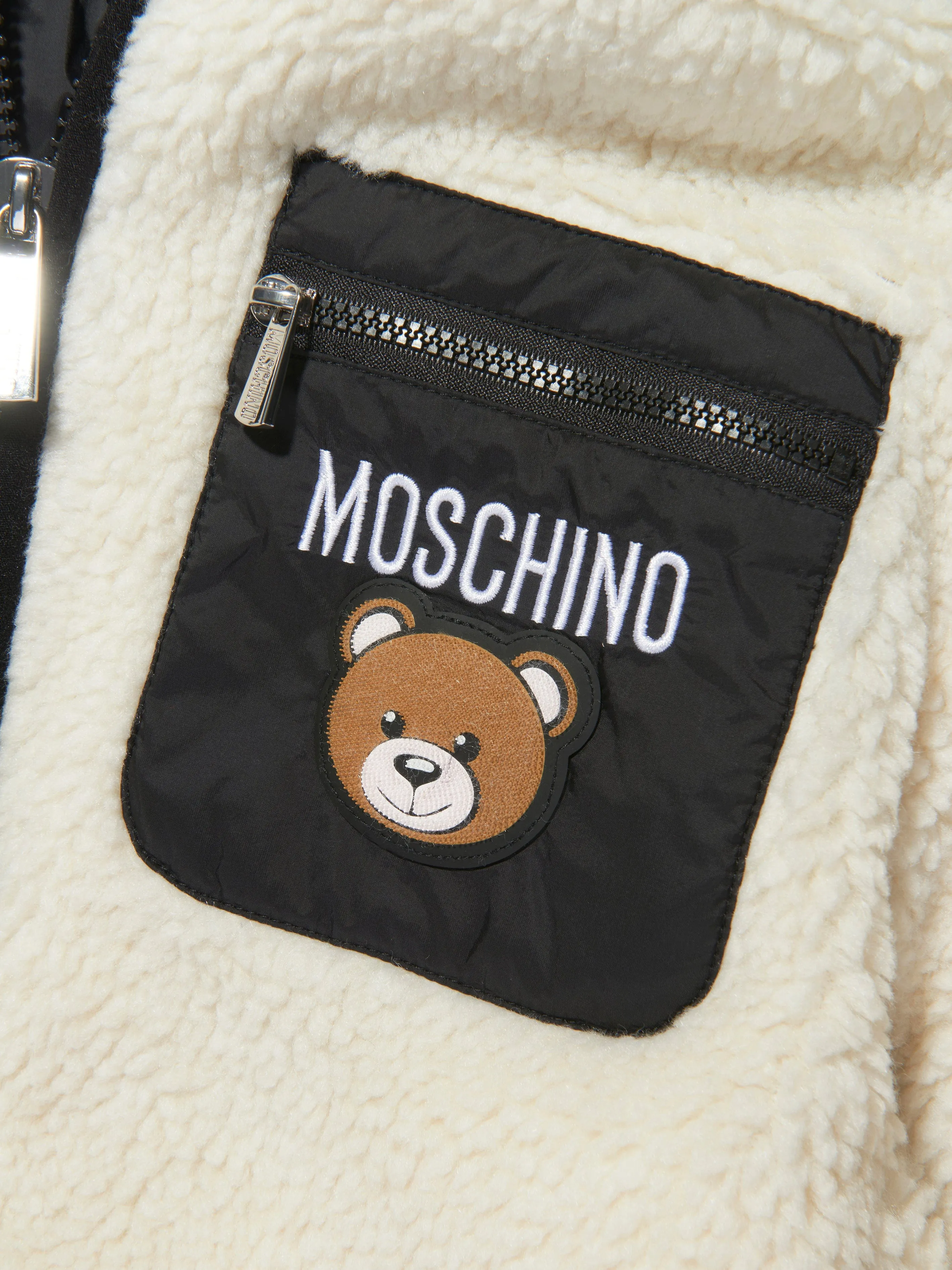 Moschino Kids Hooded Zip Up Jacket in Ivory