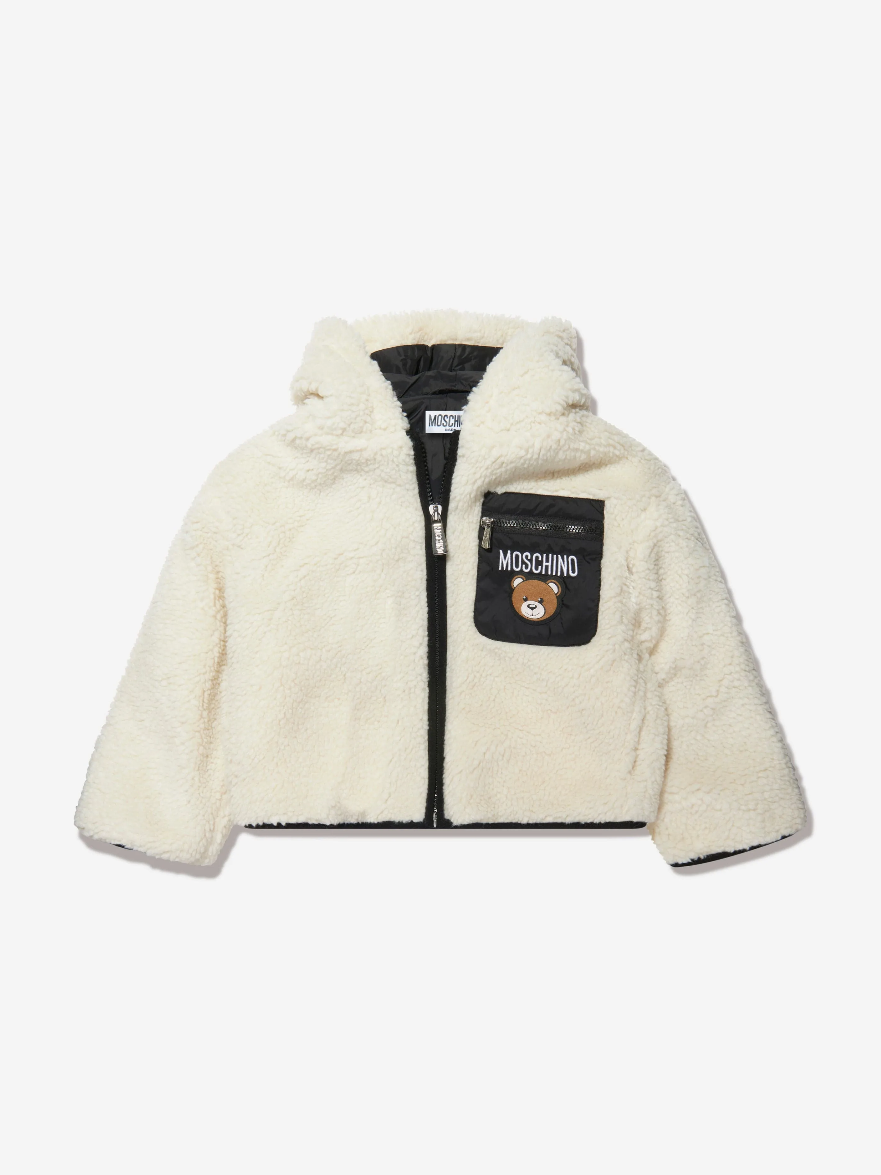 Moschino Kids Hooded Zip Up Jacket in Ivory