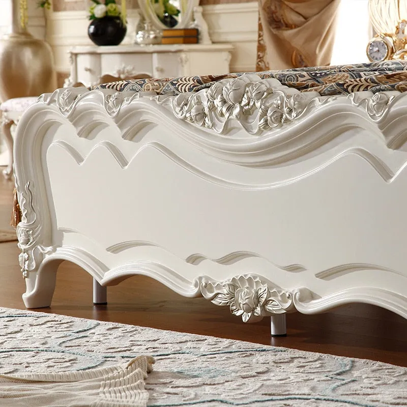 New Design Leather Bed Wood Frame With Resin Carve Flower