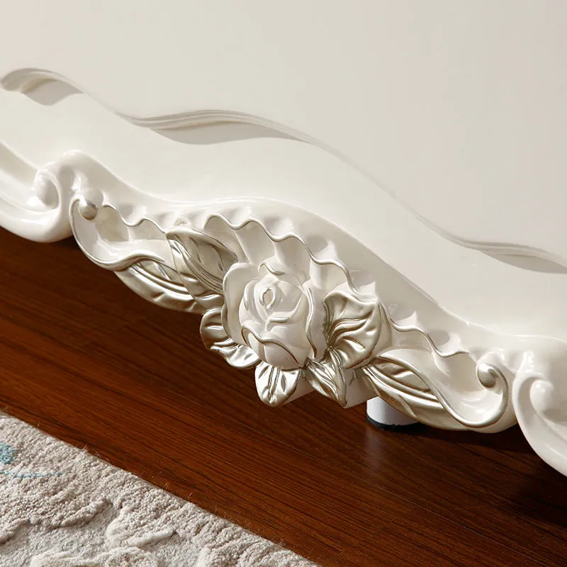 New Design Leather Bed Wood Frame With Resin Carve Flower