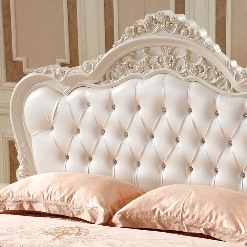 New Design Leather Bed Wood Frame With Resin Carve Flower