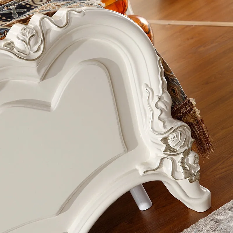 New Design Leather Bed Wood Frame With Resin Carve Flower