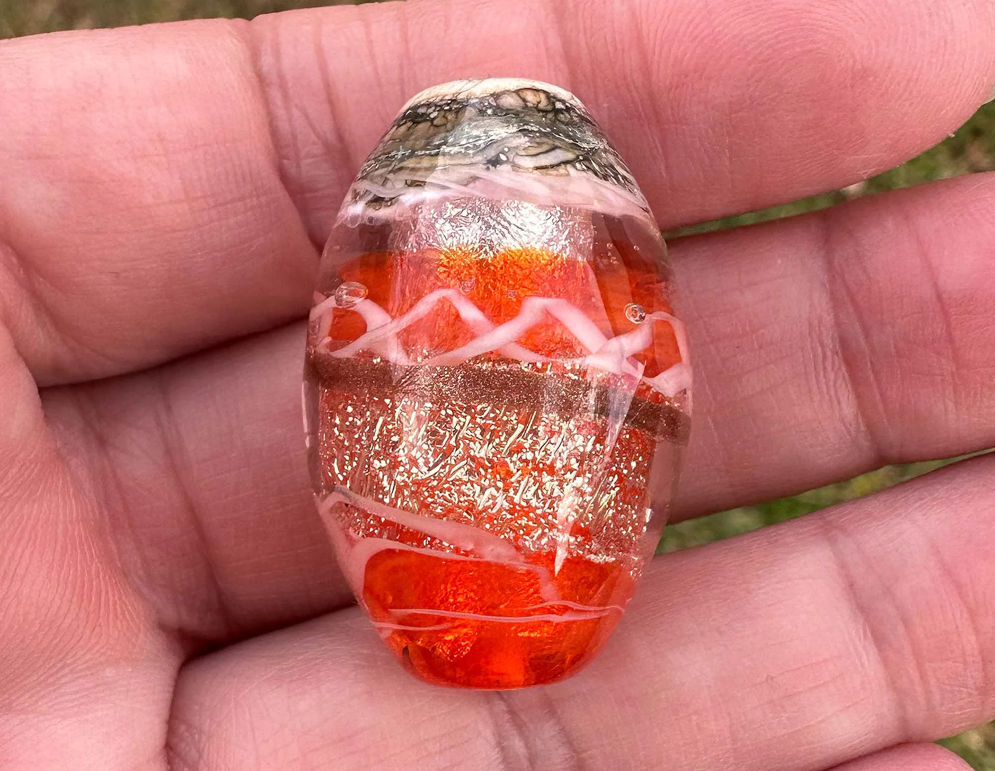 Orange Dichroic Organic Lampwork Focal Bead SRA