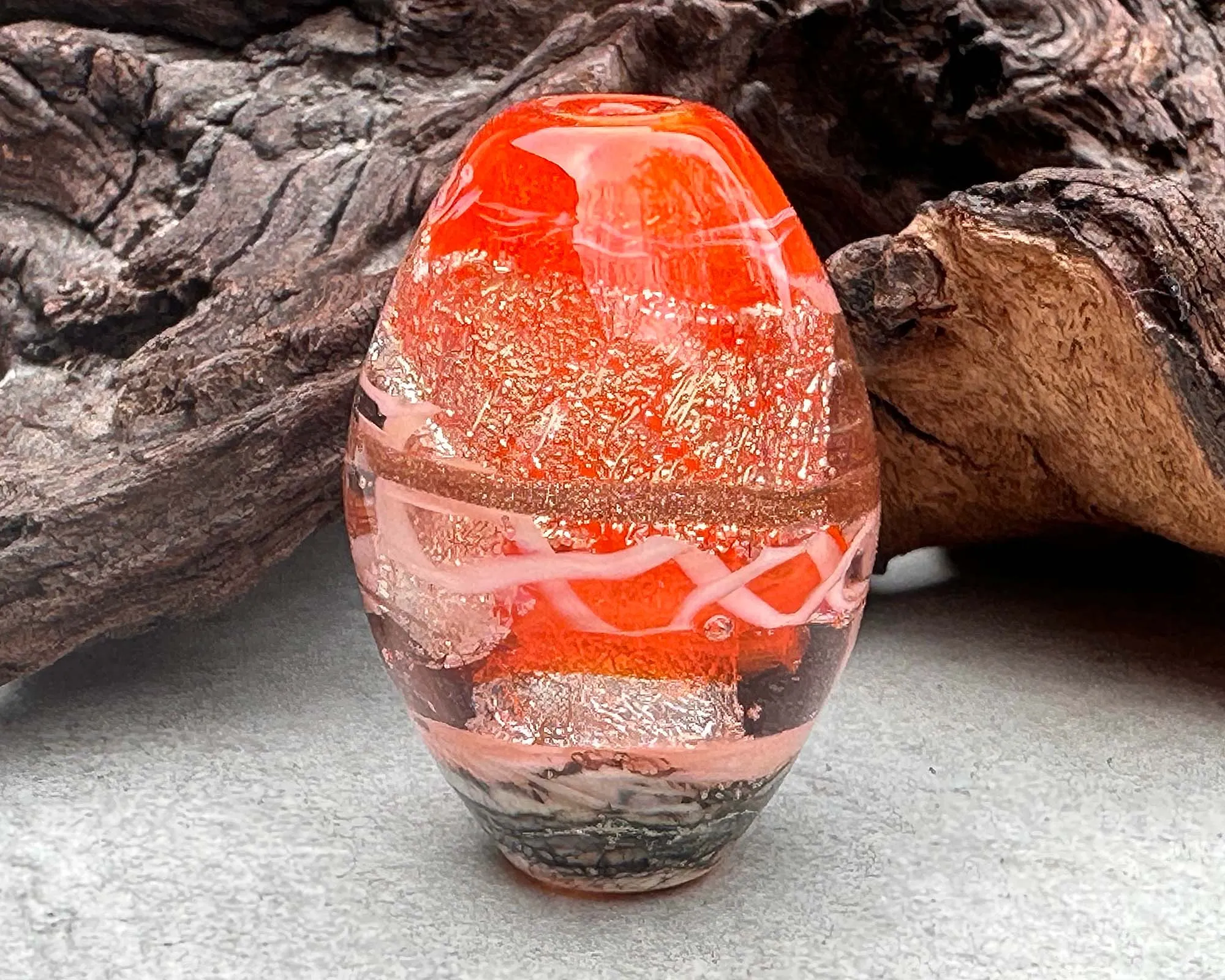 Orange Dichroic Organic Lampwork Focal Bead SRA