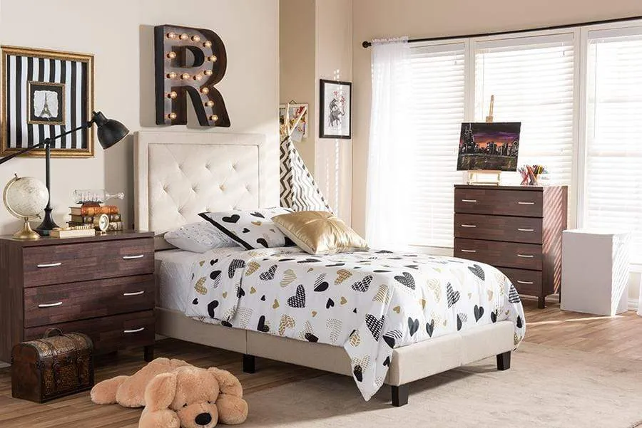 Paris Modern and Contemporary Beige Linen Upholstered Twin Size Tufting Bed