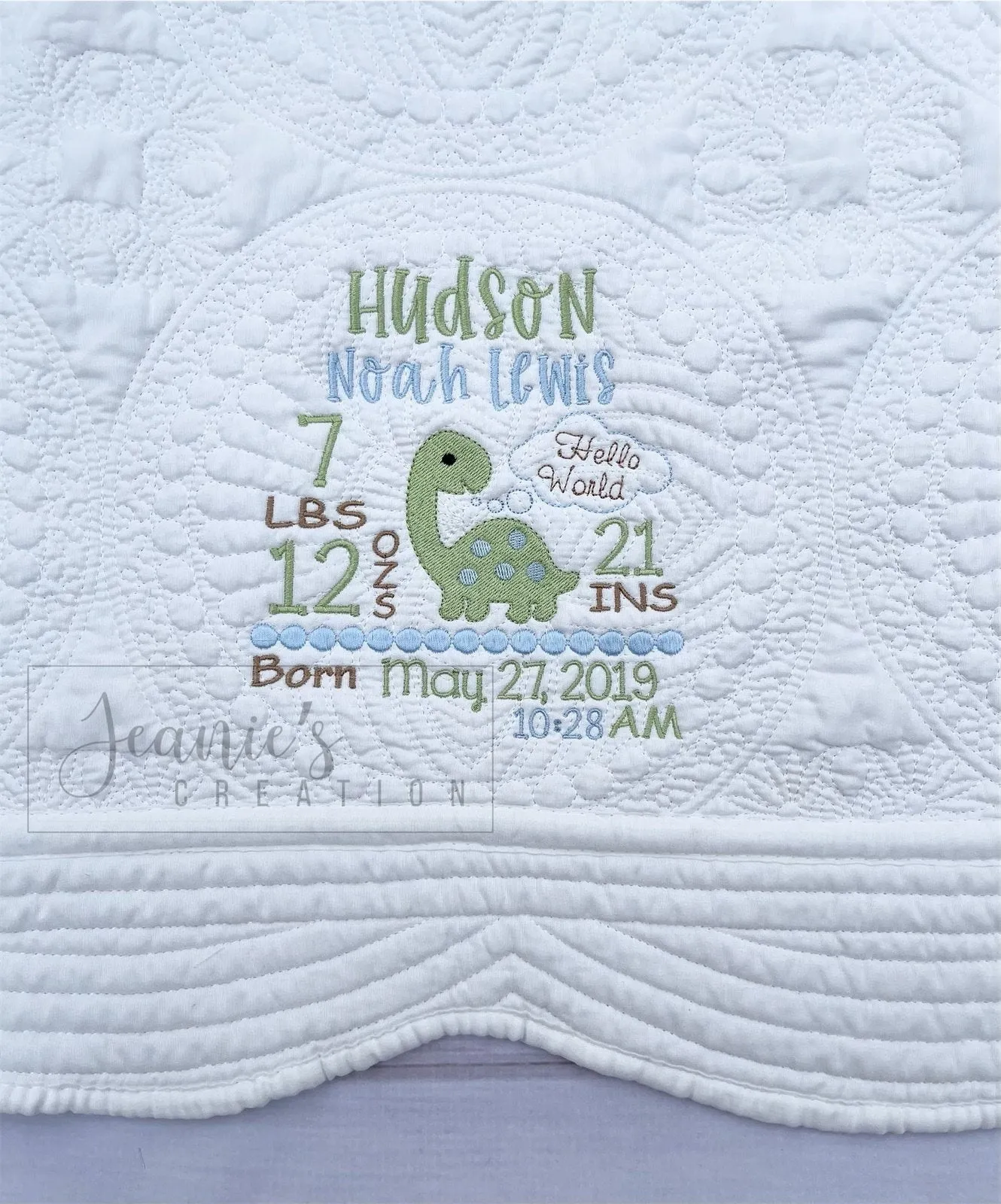 Personalized Birth Stat Blanket with Dino
