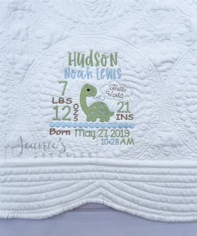 Personalized Birth Stat Blanket with Dino