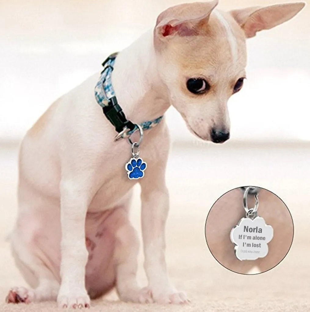 Personalized Dog Tags, Paw Shape Pet ID Tags Engraved, Custom Dog Tags