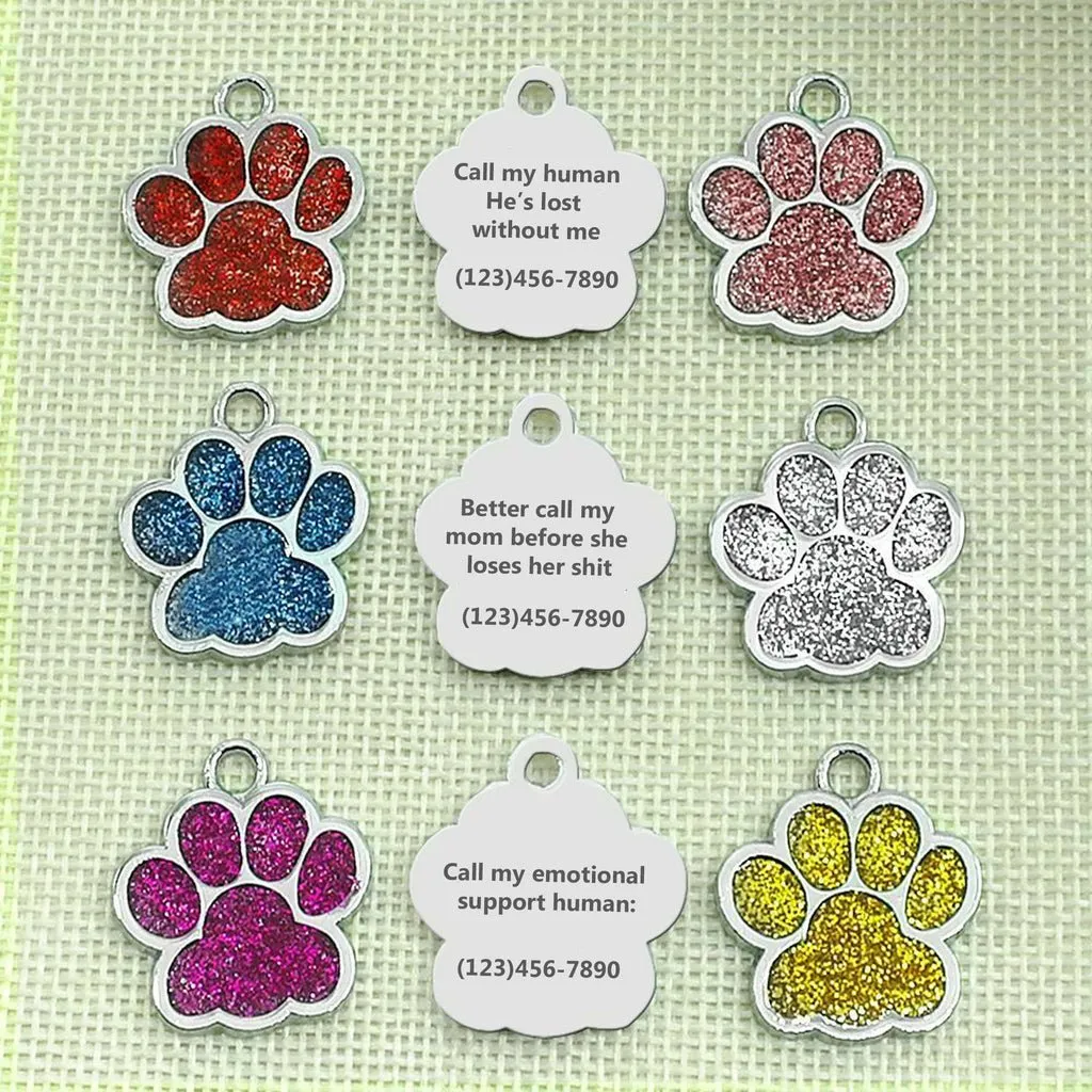 Personalized Dog Tags, Paw Shape Pet ID Tags Engraved, Custom Dog Tags