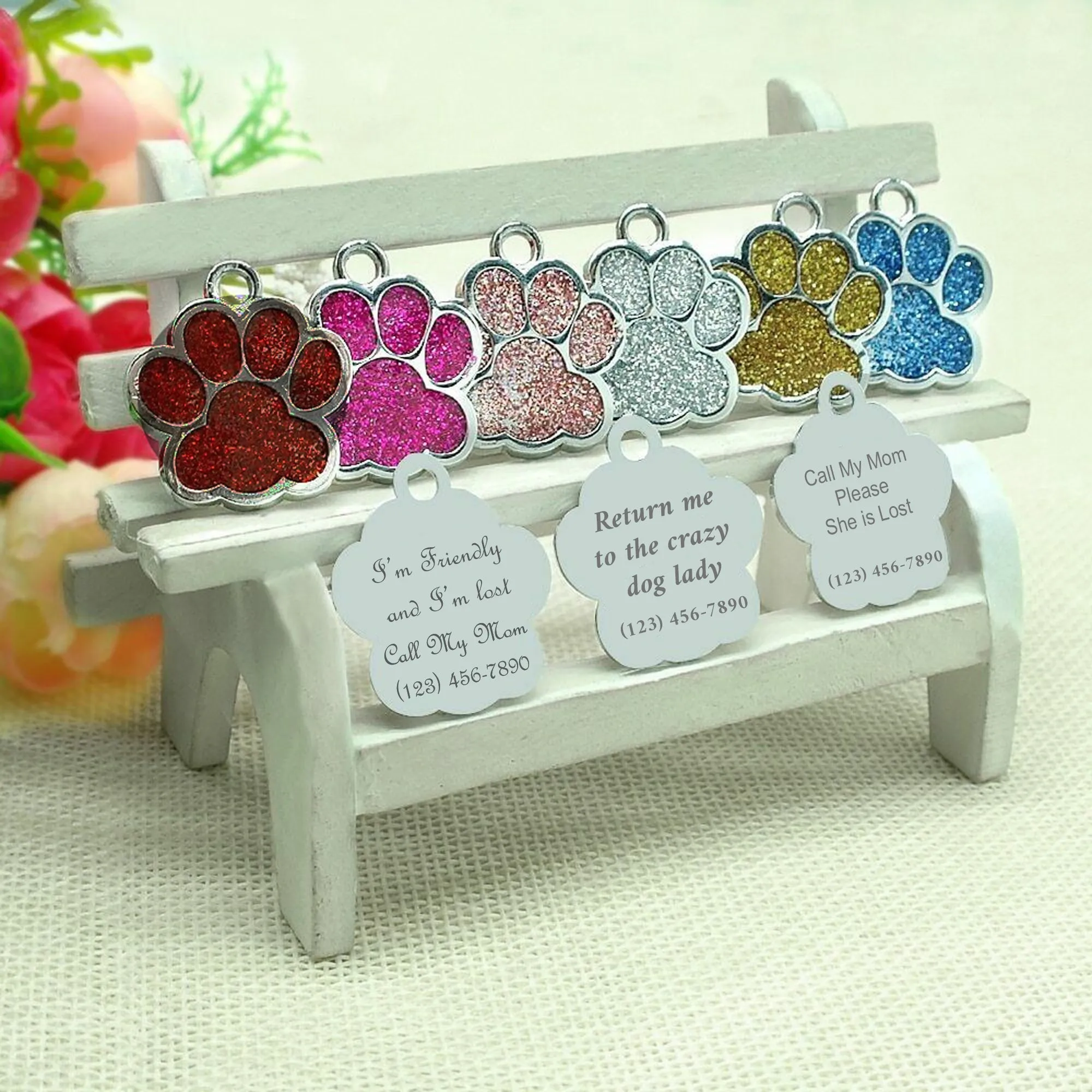 Personalized Dog Tags, Paw Shape Pet ID Tags Engraved, Custom Dog Tags