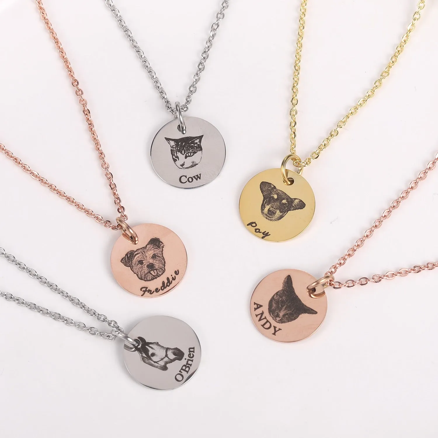 Personalized Pet Photo Disc Necklace For Women Tiny Cat/Dog Name Pendant Necklaces Custom Animal 316L Stainless Steel Jewelry