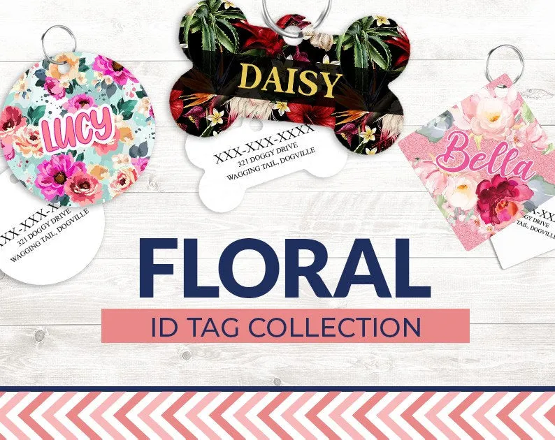 Pet ID Tag | Peach Teal Floral