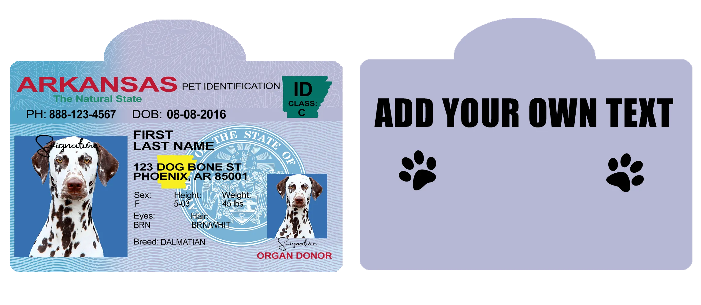 Pet ID Tag Personalized with your state