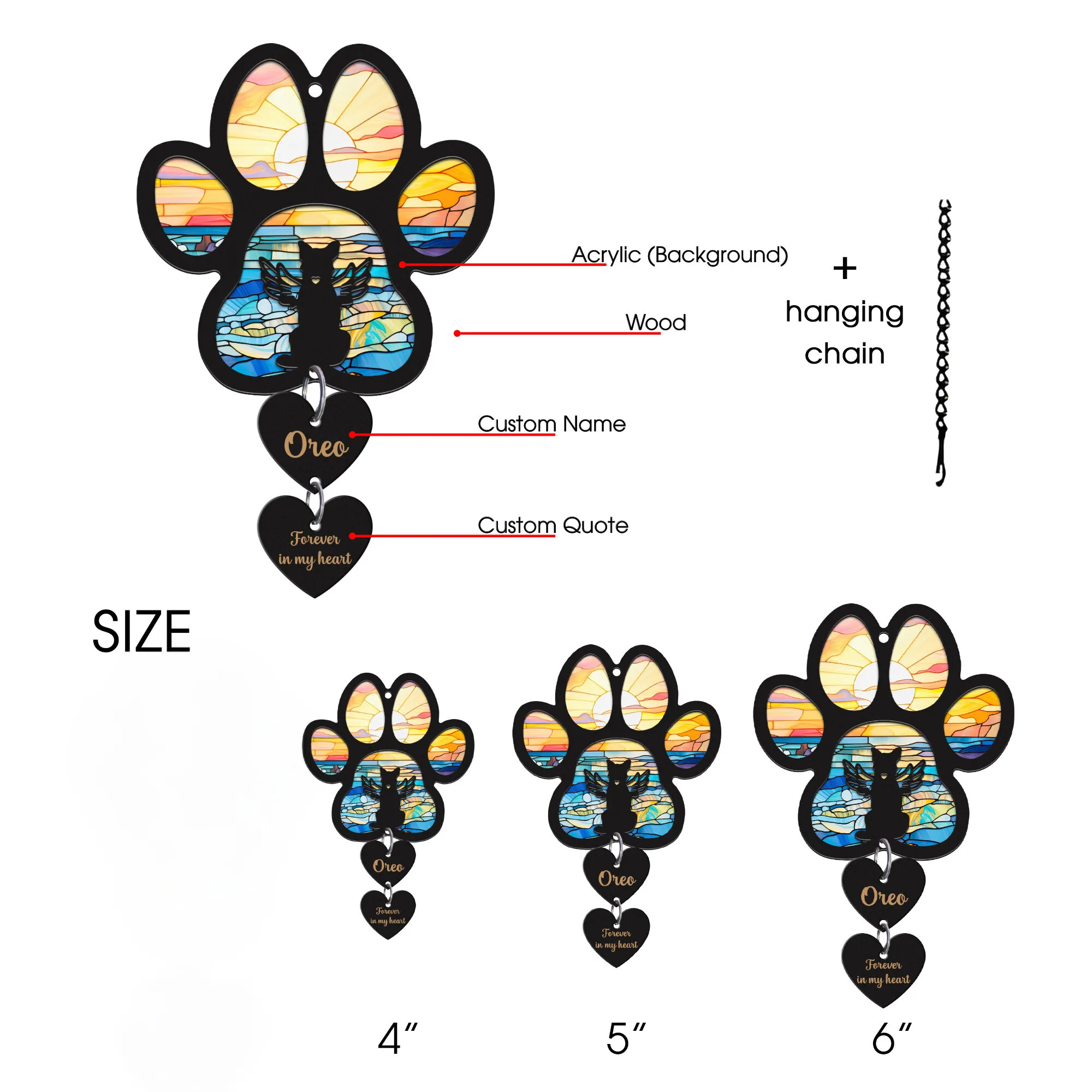 Pet Memorial Suncatcher, Personalized Pet Memorial Suncatcher with Custom Dog Breed and Name SC69