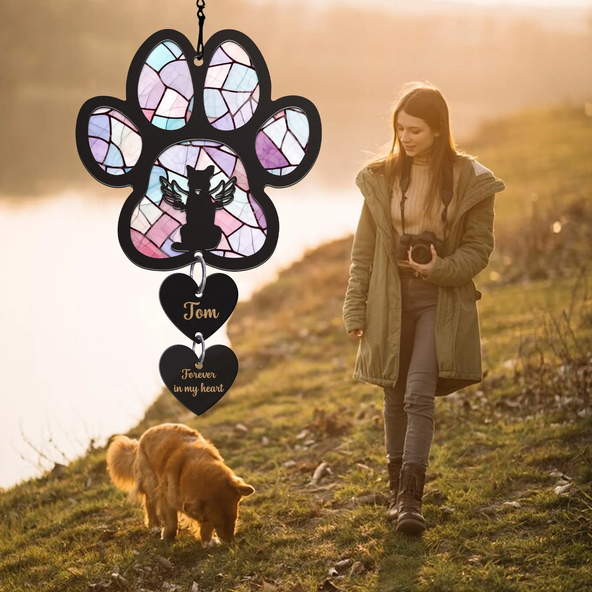 Pet Memorial Suncatcher, Personalized Pet Memorial Suncatcher with Custom Dog Breed and Name SC69