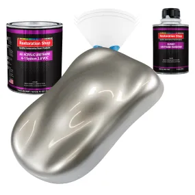 Pewter Silver Metallic Acrylic Urethane Auto Paint - Complete Quart Paint Kit - Professional Single Stage Automotive Car Coating 4:1 Mix Ratio 2.8 VOC