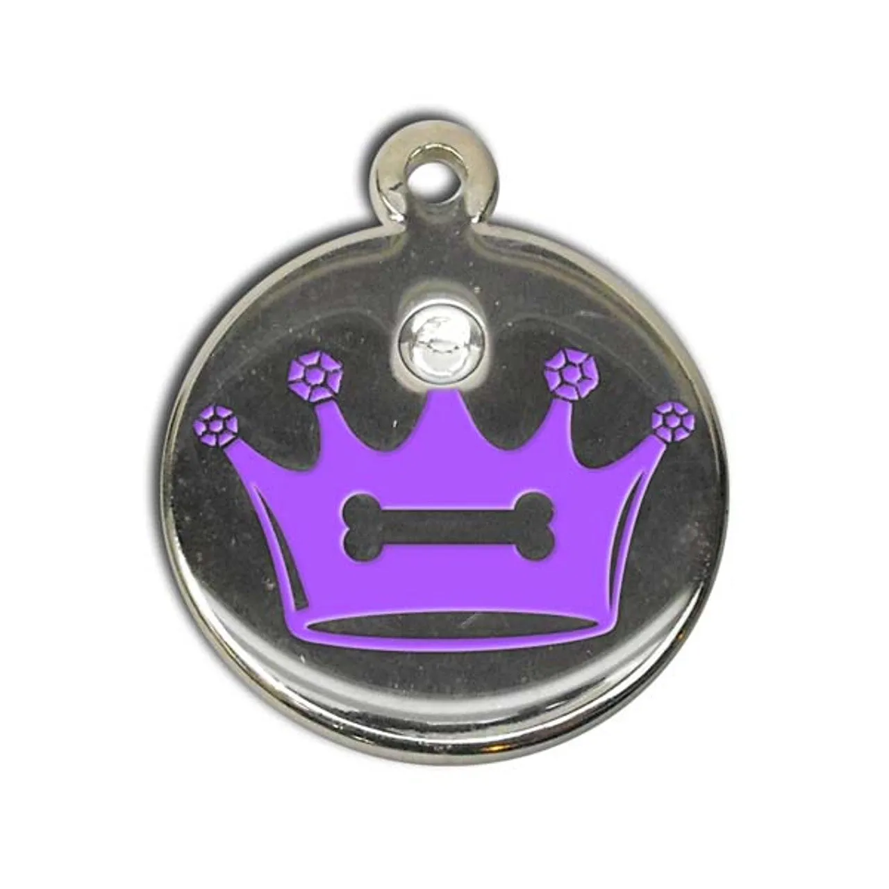 Purple Crystal Crown Dog ID Tag - With Engraving