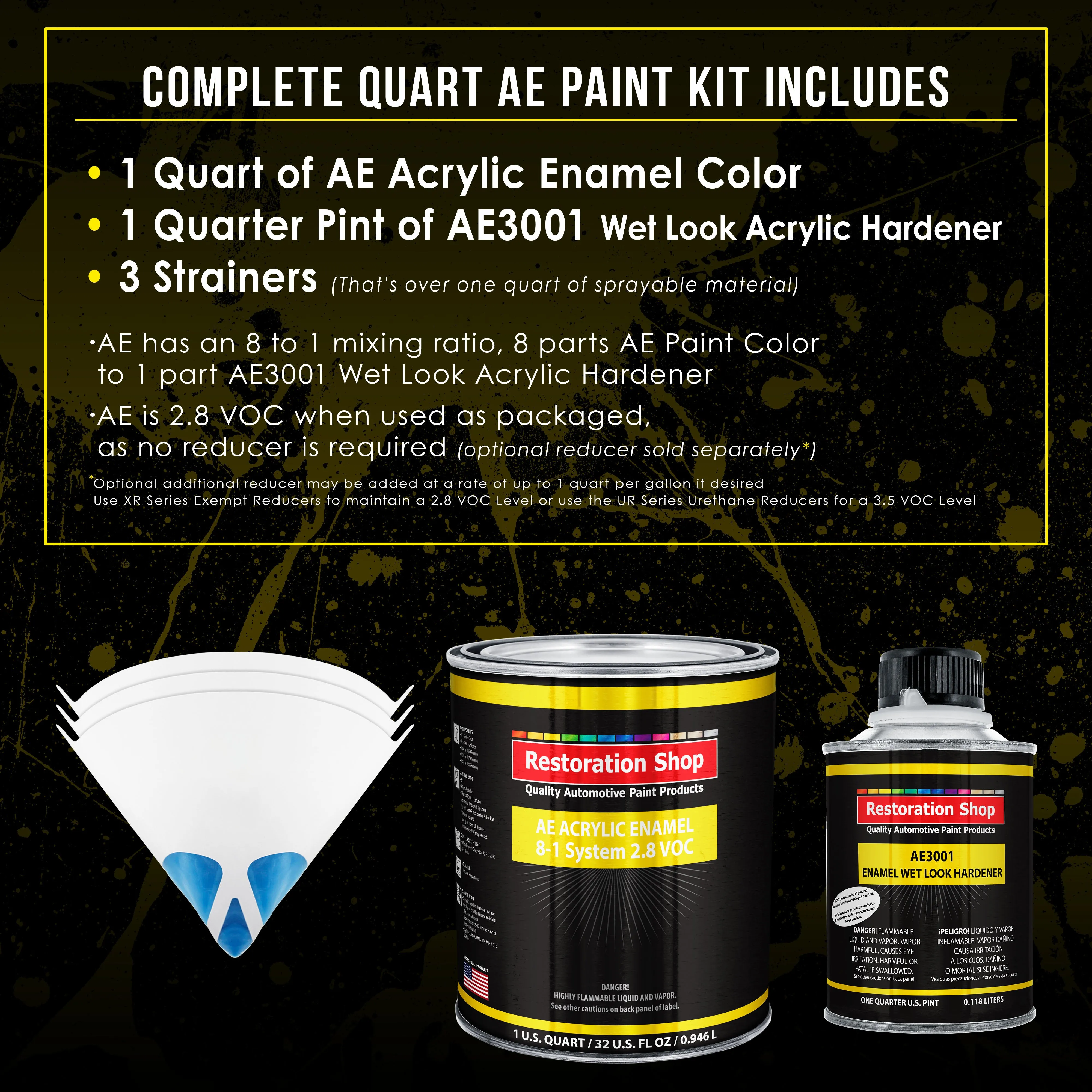 Quarter Mile Red Acrylic Enamel Auto Paint - Complete Quart Paint Kit - Professional Single Stage Automotive Car Truck Coating, 8:1 Mix Ratio 2.8 VOC