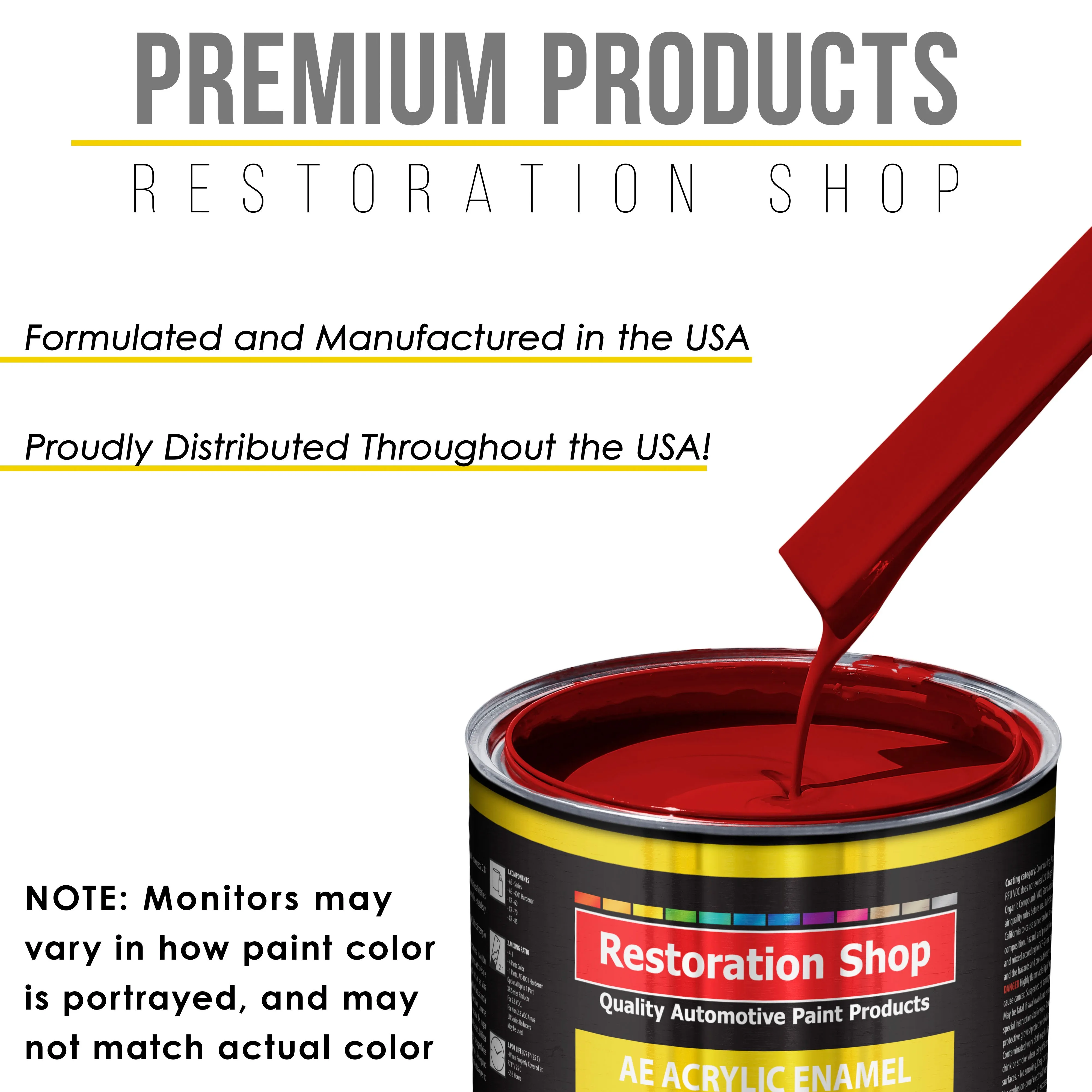 Quarter Mile Red Acrylic Enamel Auto Paint - Complete Quart Paint Kit - Professional Single Stage Automotive Car Truck Coating, 8:1 Mix Ratio 2.8 VOC