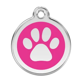 Red Dingo Personalized Paw Print Pet ID Dog Tag (Large Hot Pink)