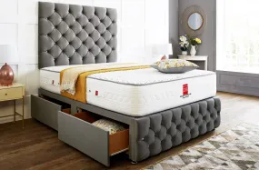 Regency Divan Bed Set With Tall Button Headboard Plus Footboard