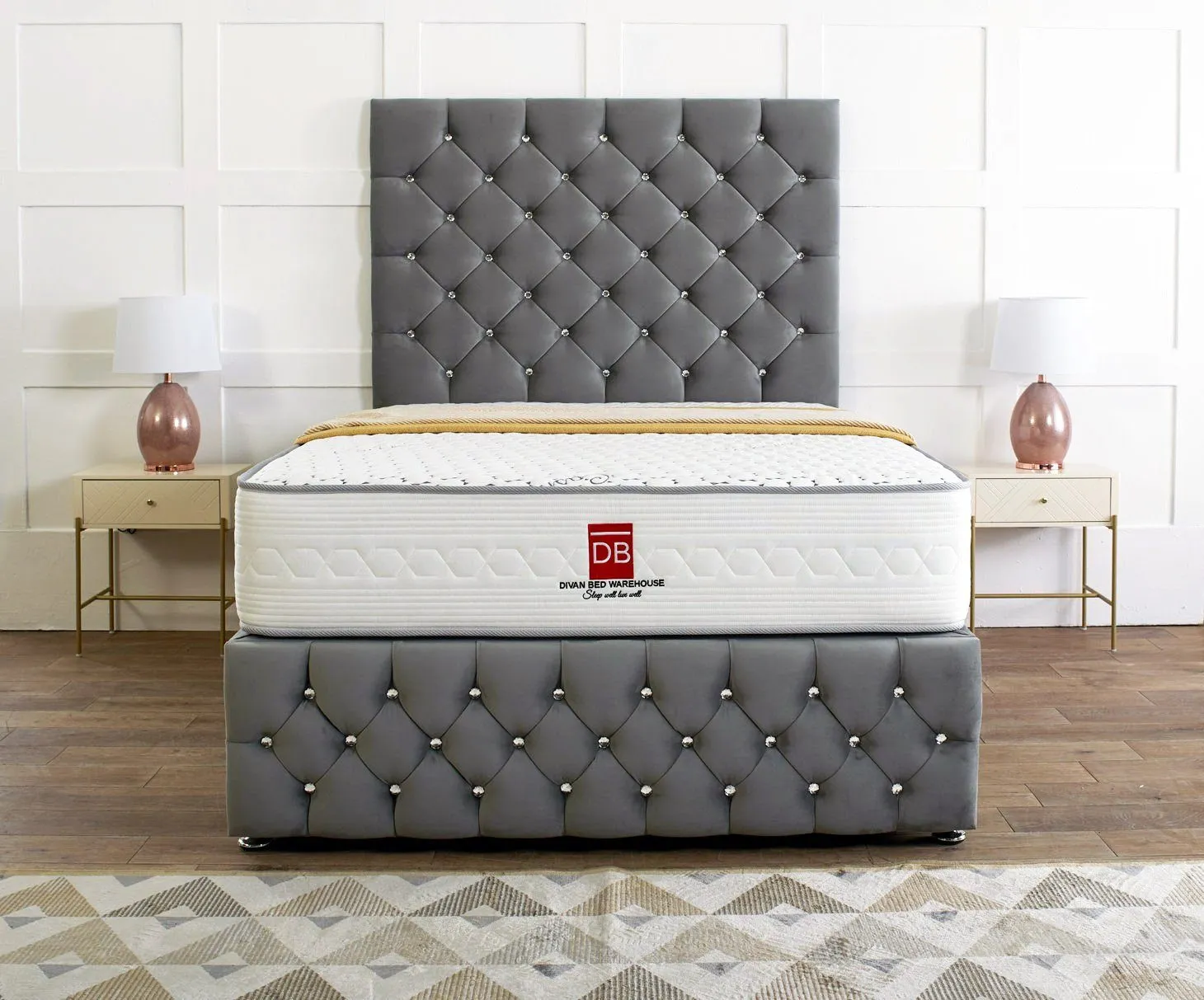 Regency Divan Bed Set With Tall Button Headboard Plus Footboard