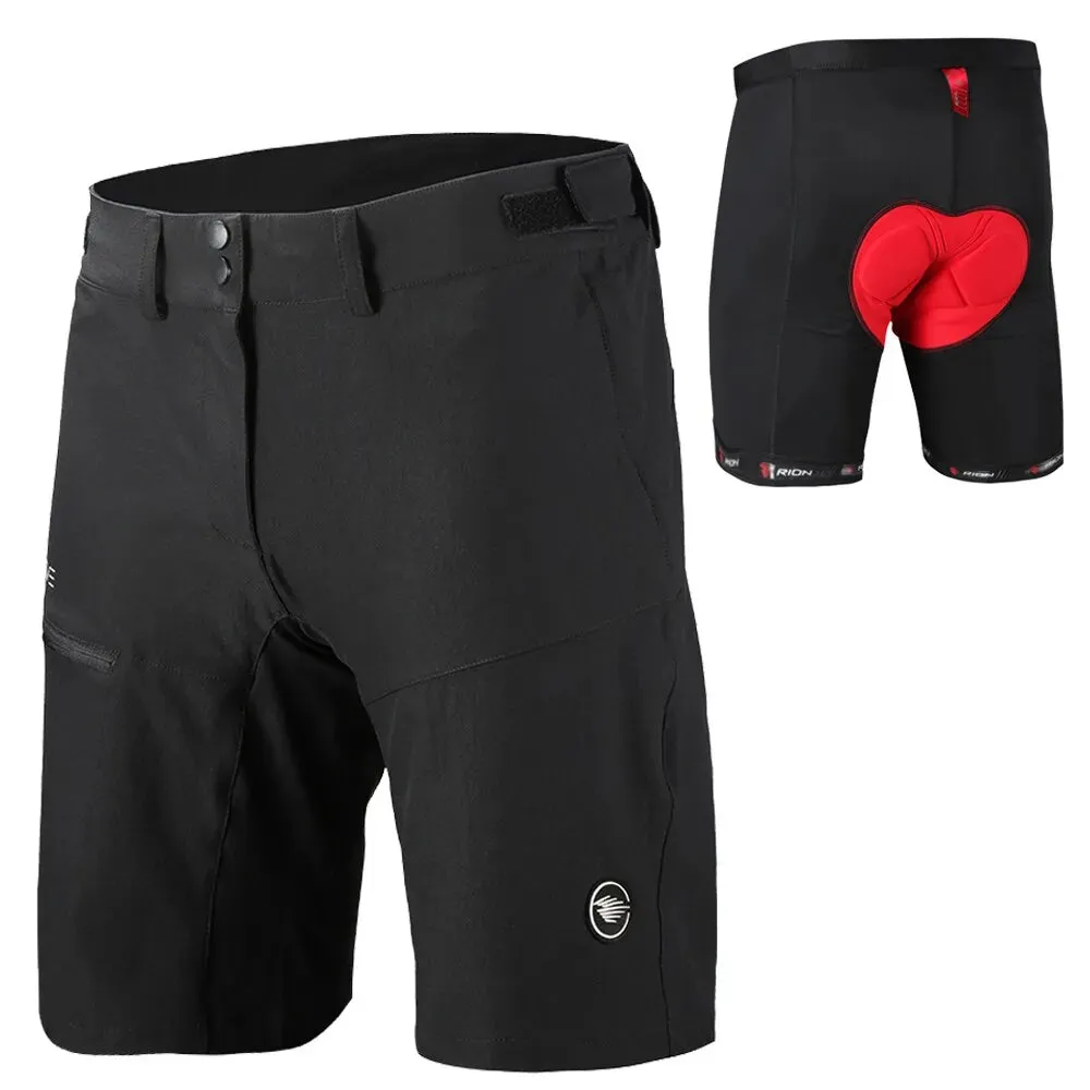 RION 2 in 1 Men Cycling Short MTB Mountain Bike Bicycle Clothing Pockets Pad Quick Dry Detachable Undershorts Tights