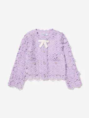 Self Portrait Girls Floral Lace Jacket in Lilac