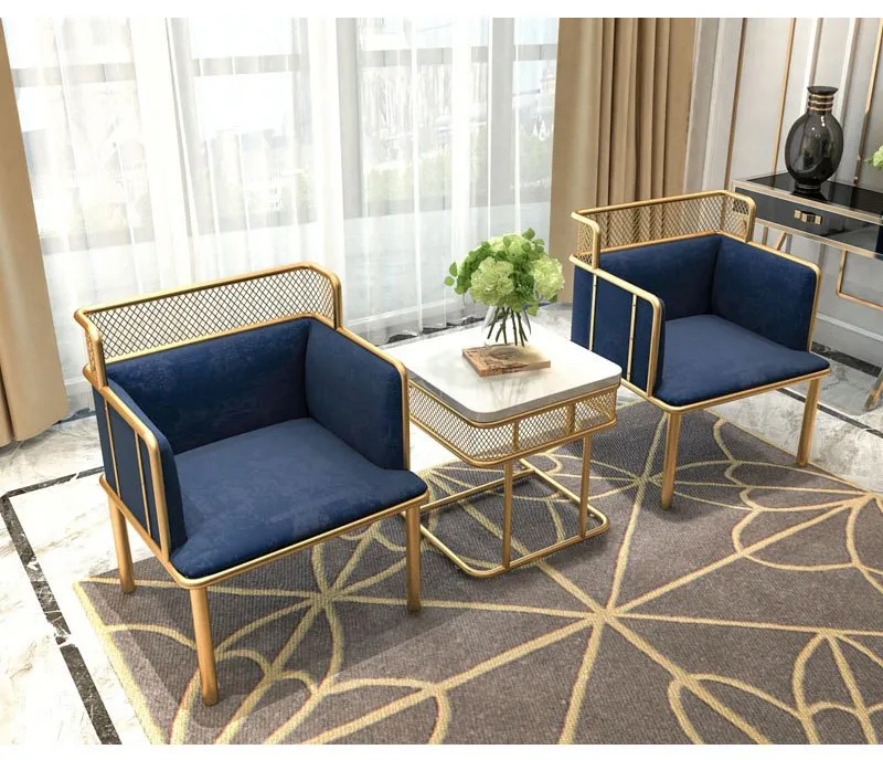 SET of 2 Nordic Simplified Golden Iron Living Room Leisure Chairs