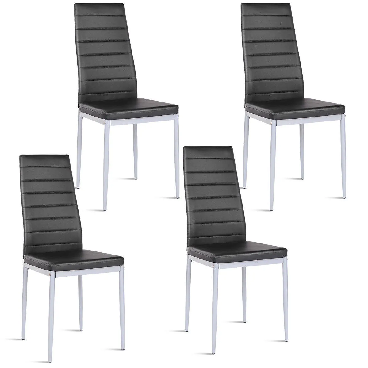 Set of 4 PU Leather Dining Side Chairs Elegant Design Home Furniture Black