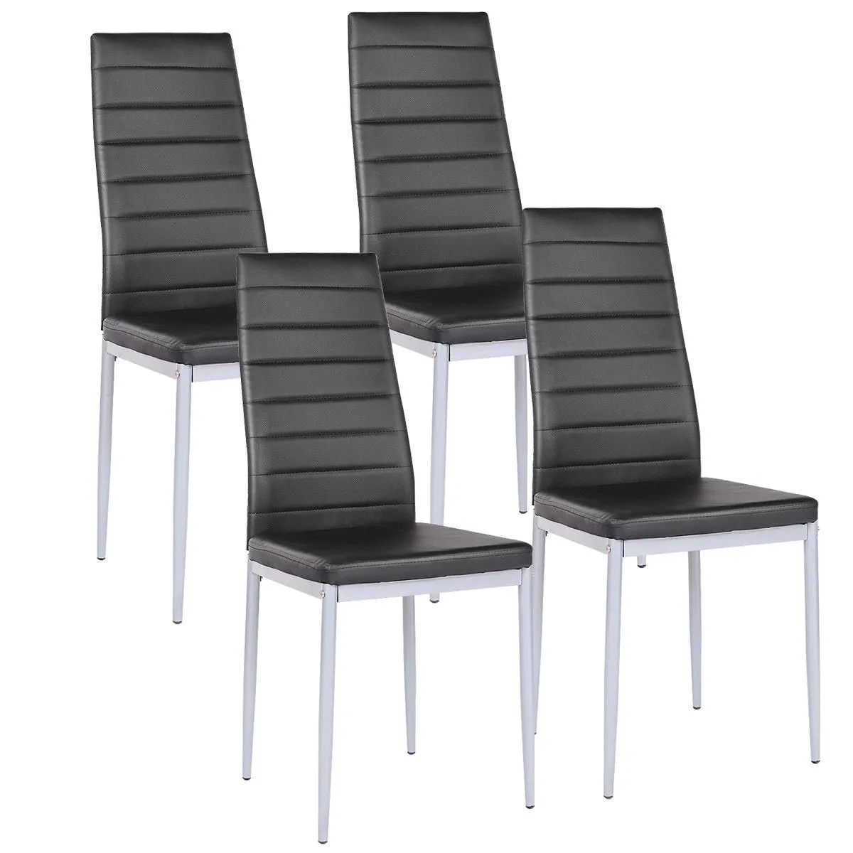 Set of 4 PU Leather Dining Side Chairs Elegant Design Home Furniture Black